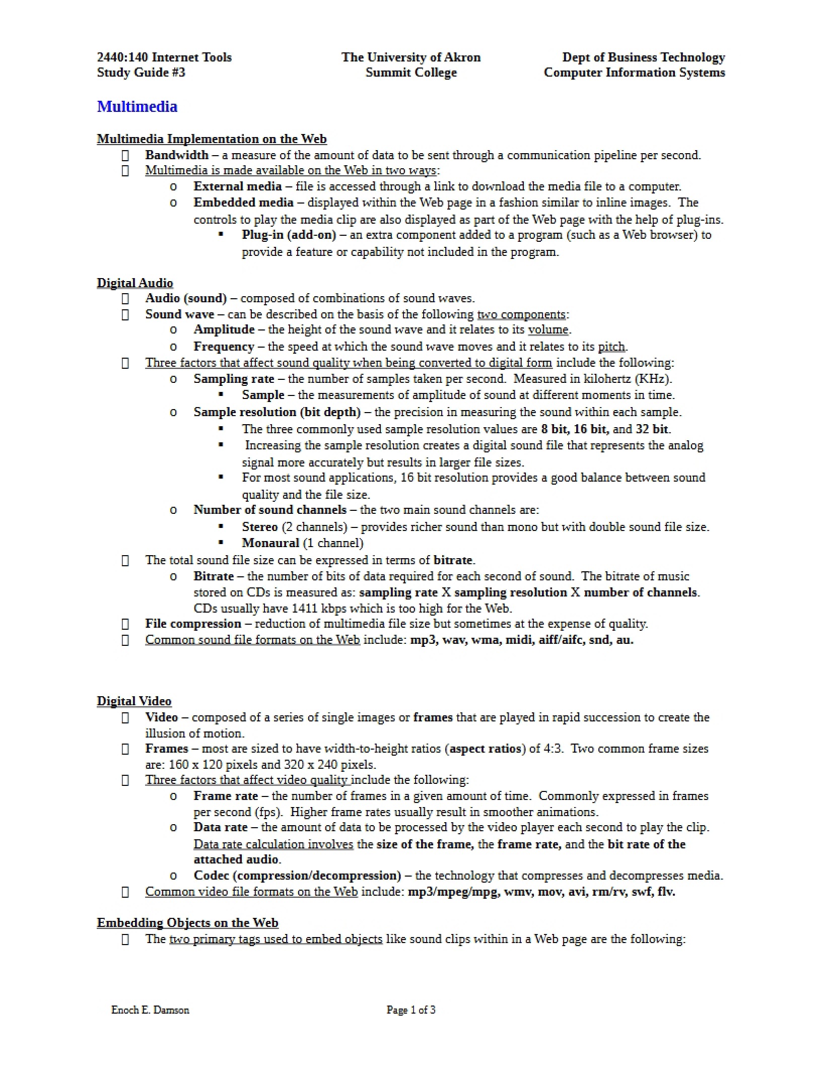 Multimedia Third Study Guide
