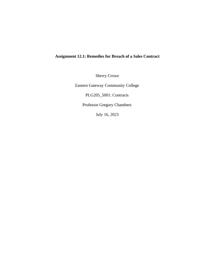 Remedies for Breach of Sales Contract Assignment 12 1 Final