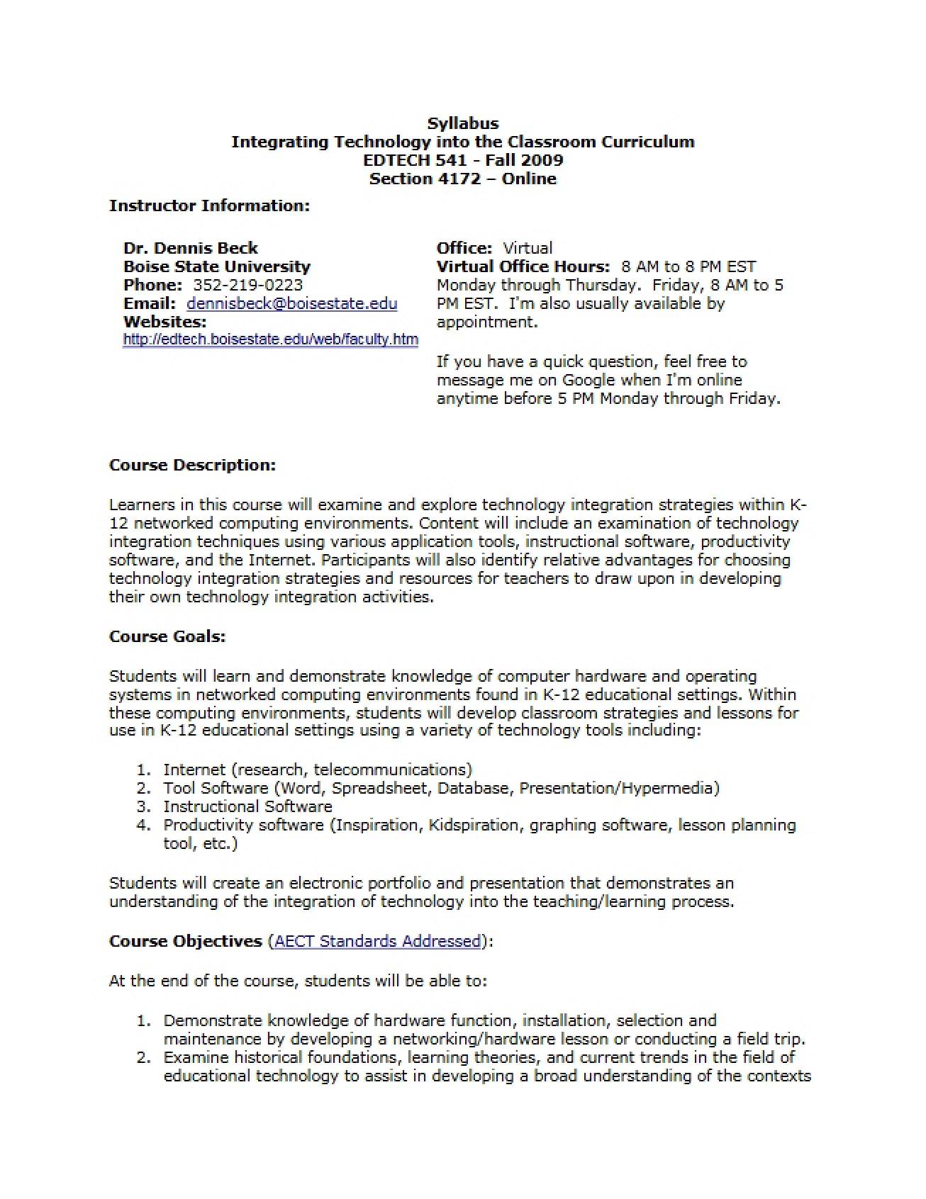 Syllabus for Integrating Technology into the Curriculum