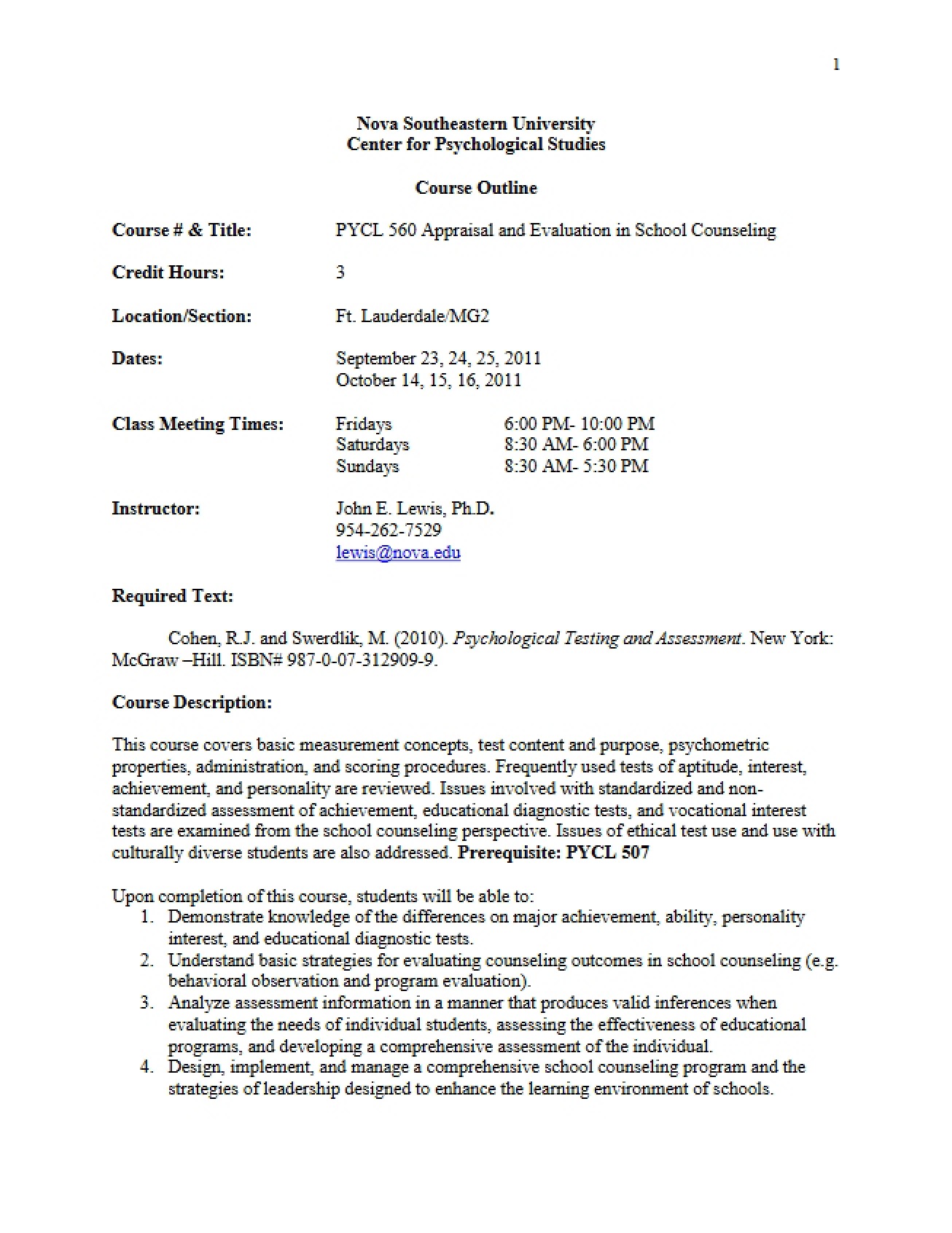 School Counseling Appraisal Outline