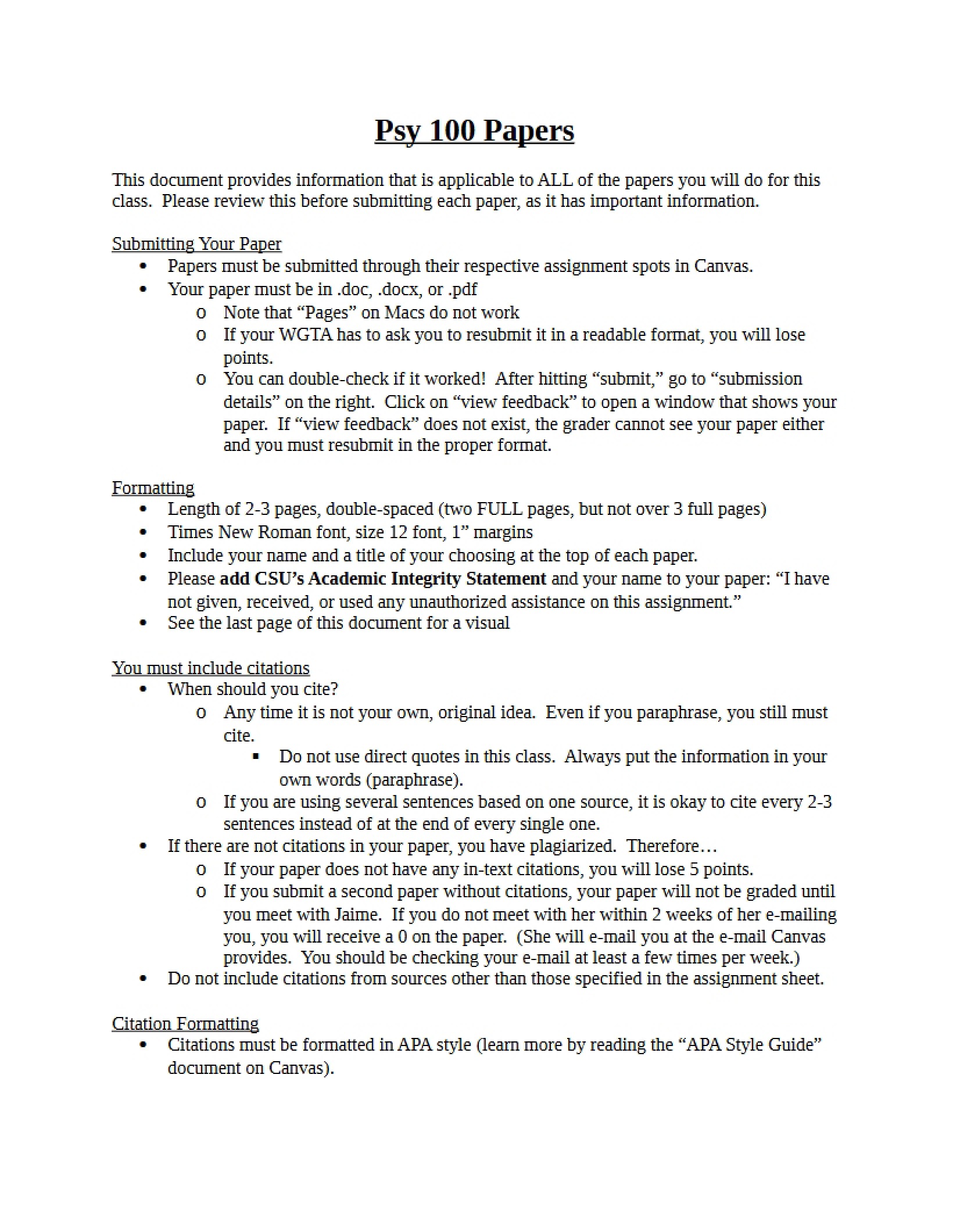 Paper Instructions for All Students