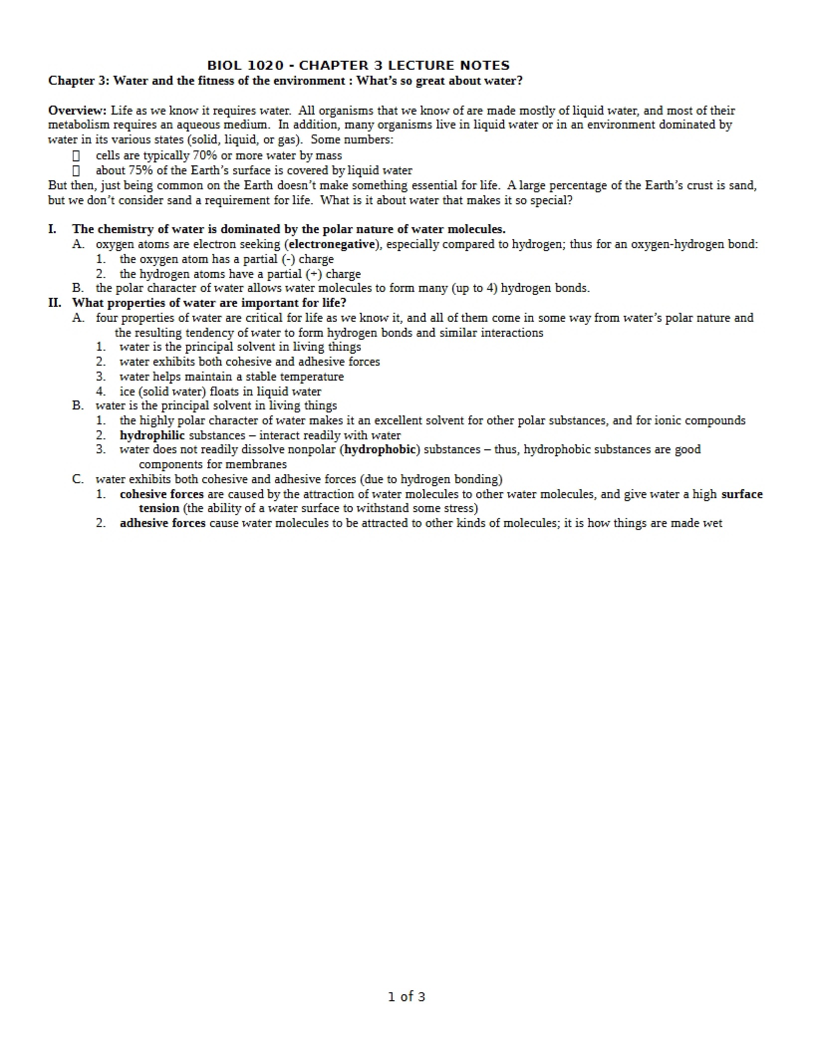 Third Chapter Biology Notes
