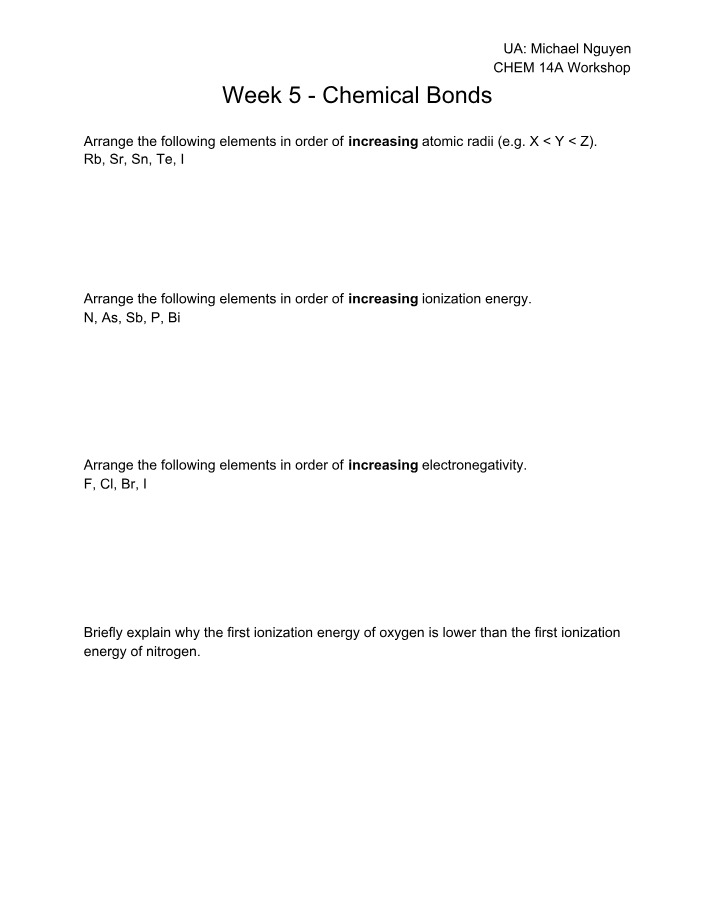 Chemical Bonds - Week 5