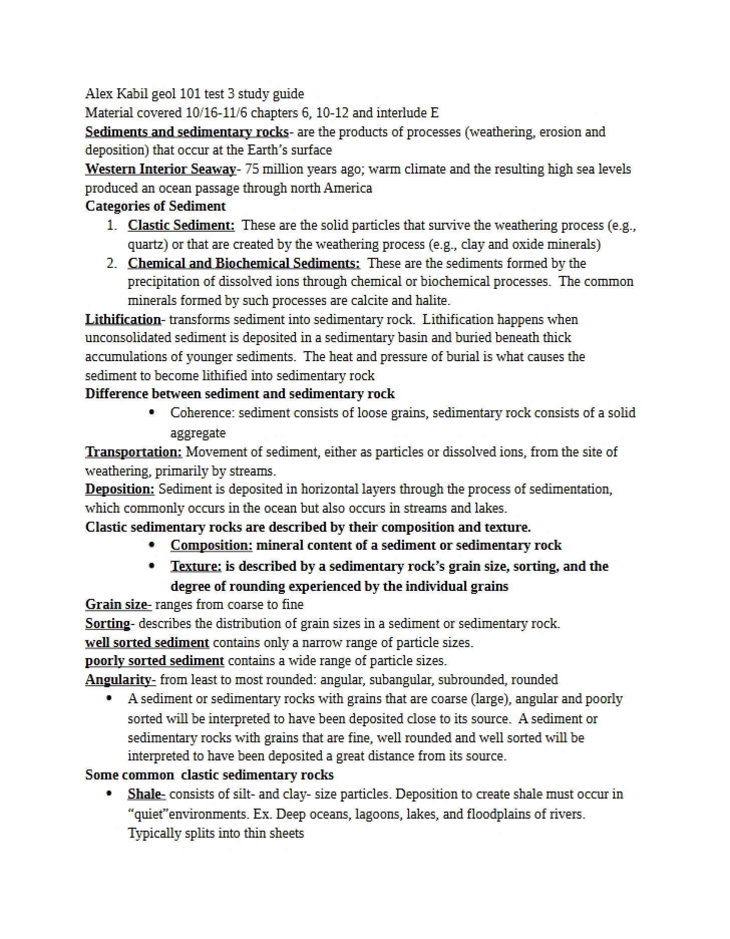 Study Guide Geol 101 Test 3