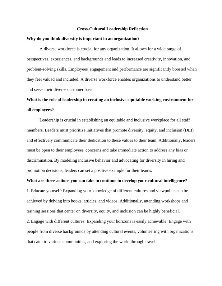 Reflection on Cross-Cultural Leadership