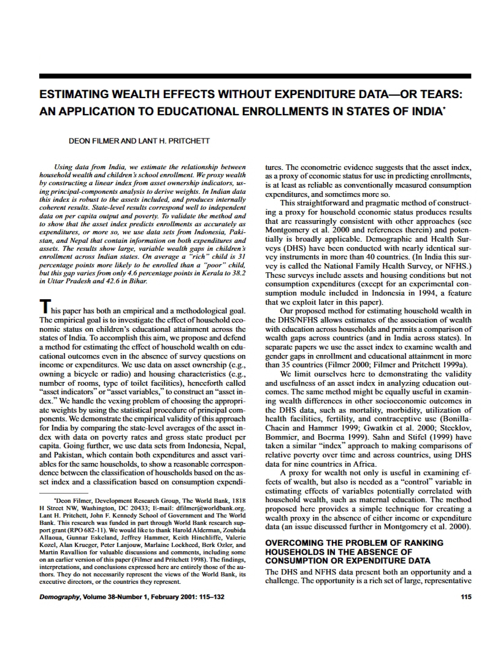 Wealth Effects Estimation Excluding Expenditure Data