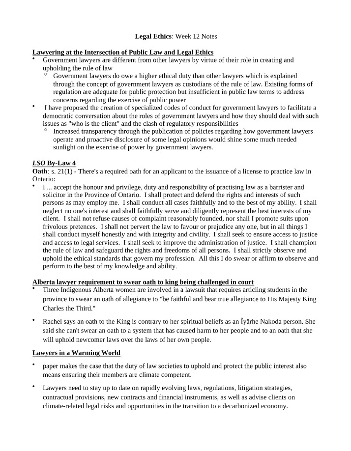 Week 12 Notes - Legal Ethics