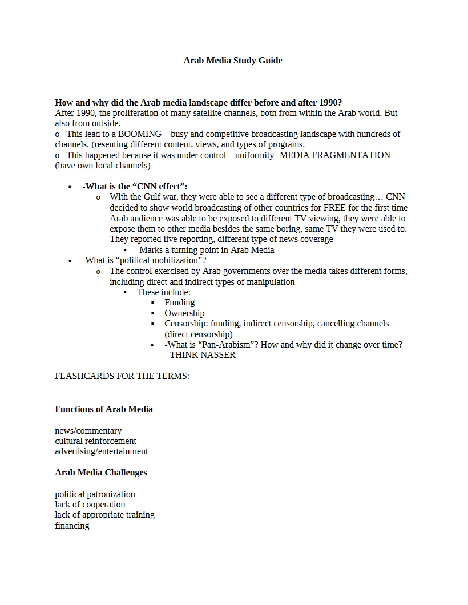 Study Guide on Arab Media
