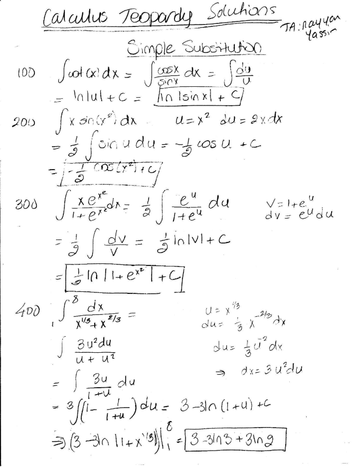 Solutions for Calculus Jeopardy