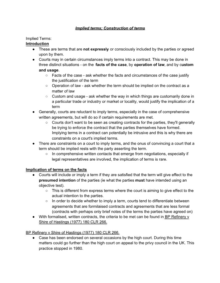 Construction and Implied Terms