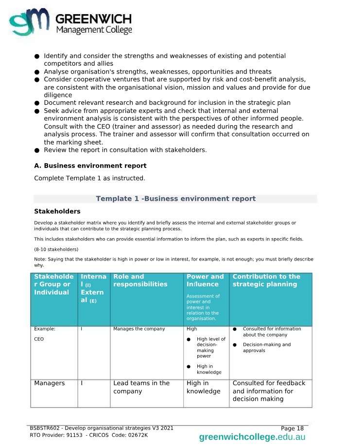 BSBSTR602 Assessment Task 2 - Develop Organisational Strategies