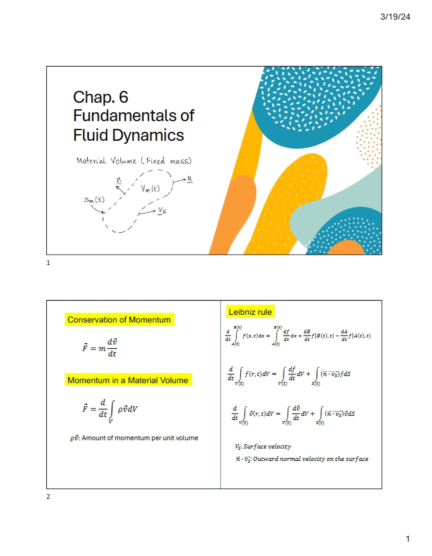 Fundamentals of Fluid Dynamics (Ch 6)