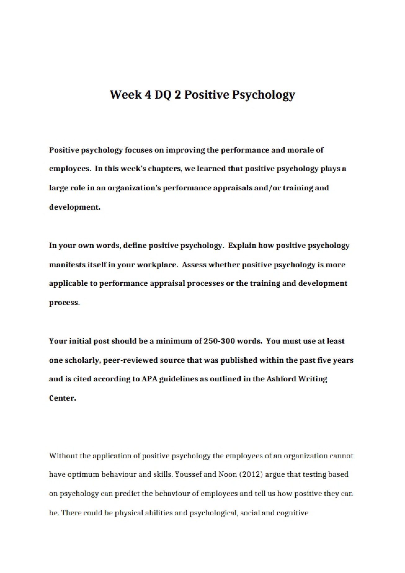 Positive Psychology Week 4 DQ 2