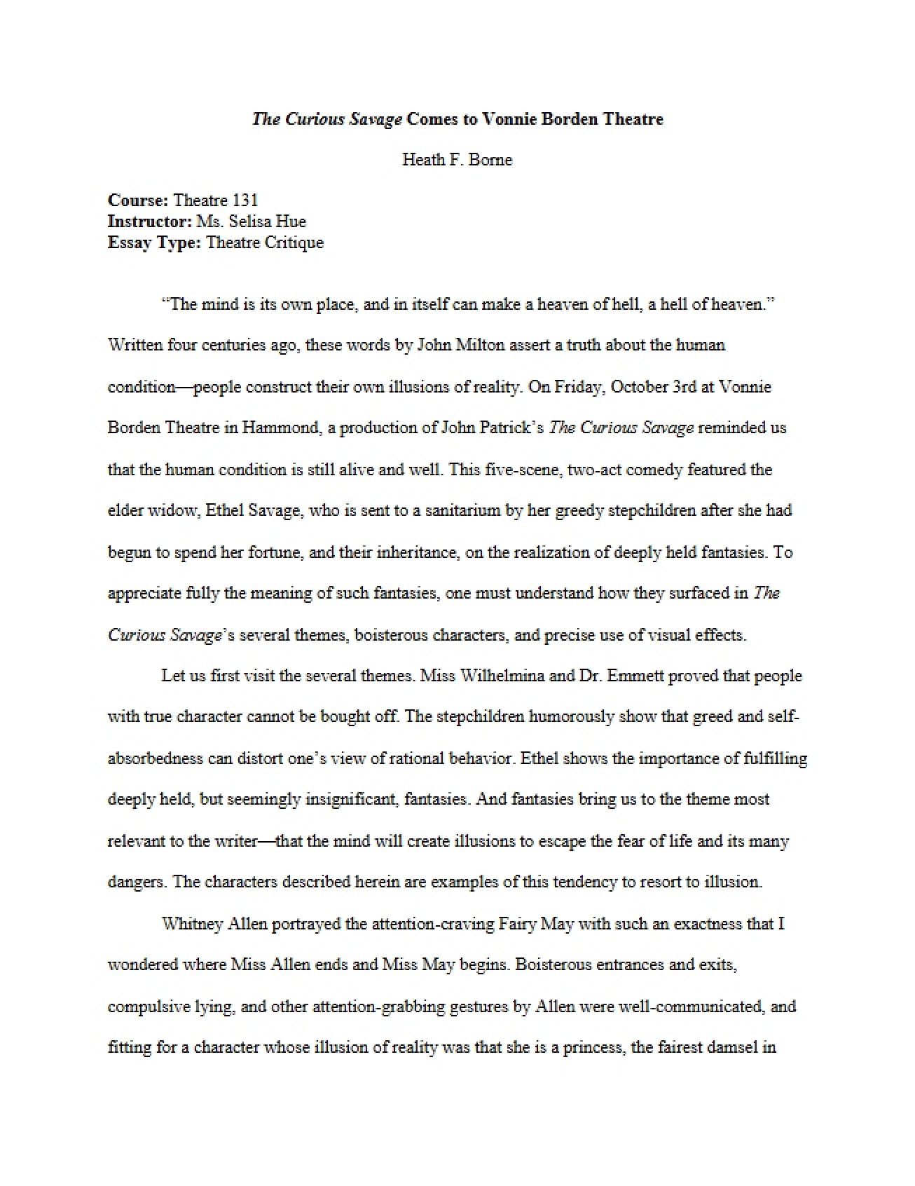 Study Notes for an Introduction to Theatre Course