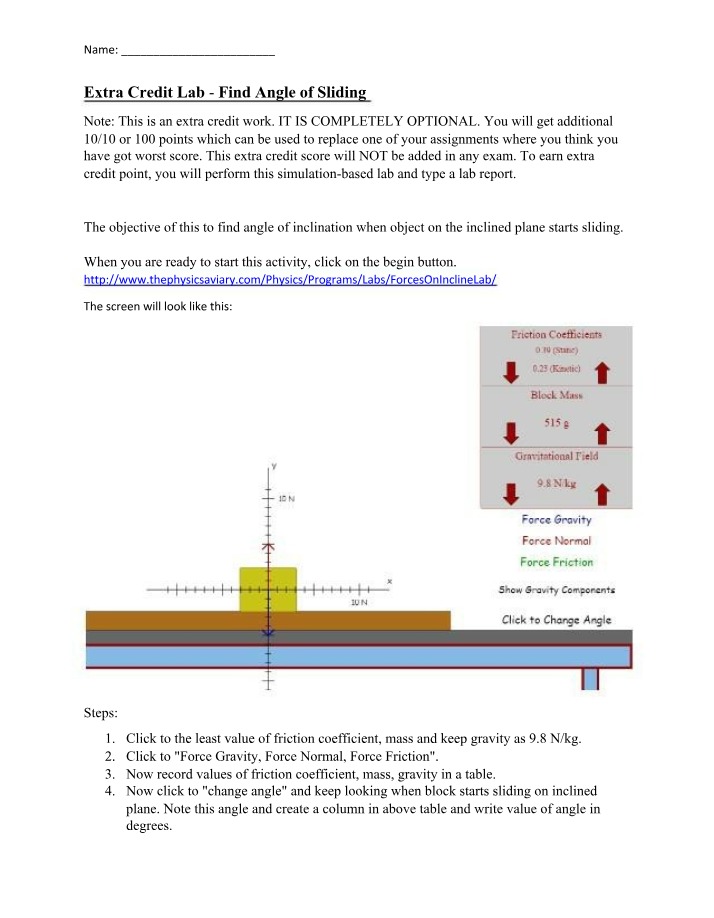 Finding the Angle of Sliding - Extra Credit Lab