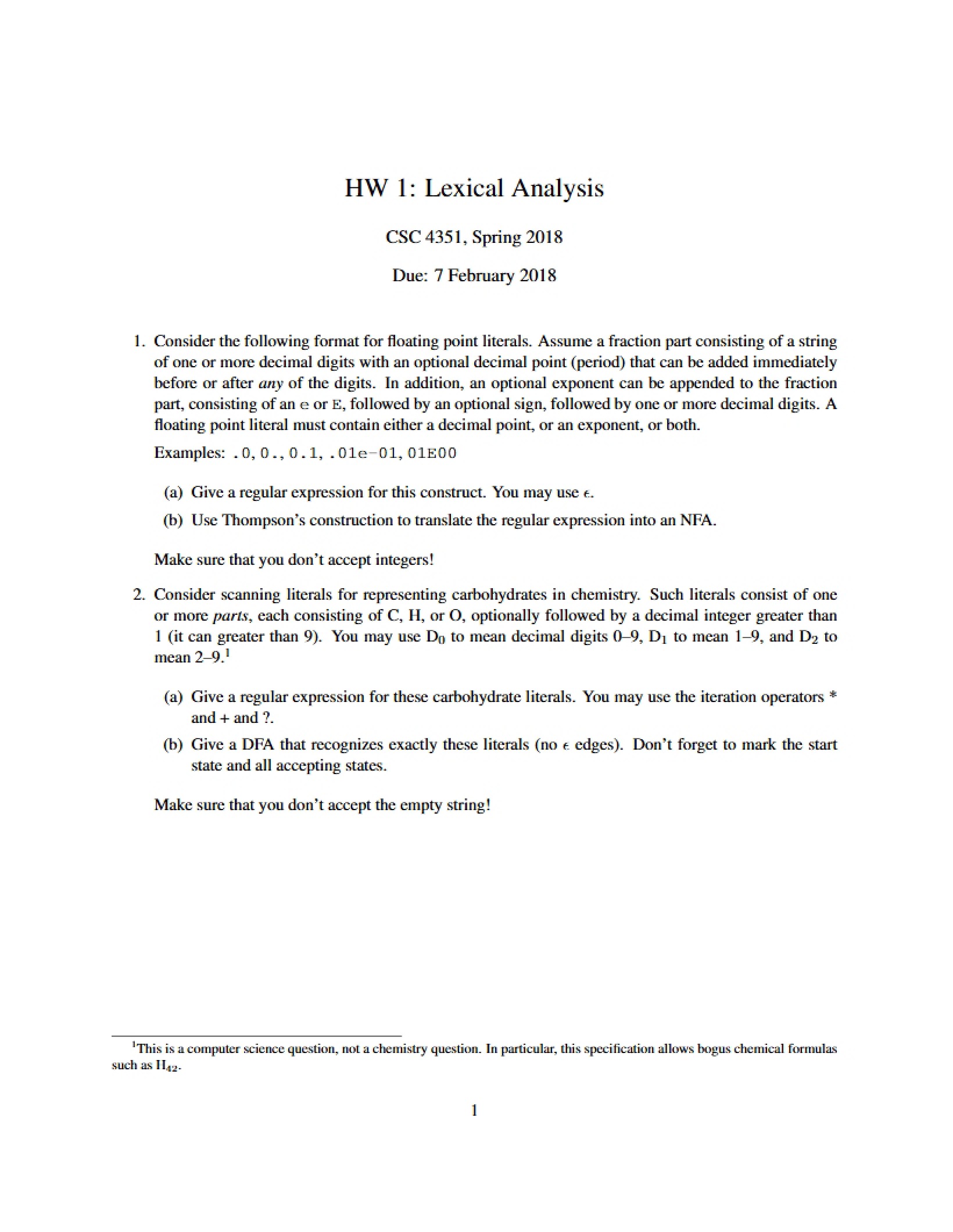 Lexical Analysis (HW 1)