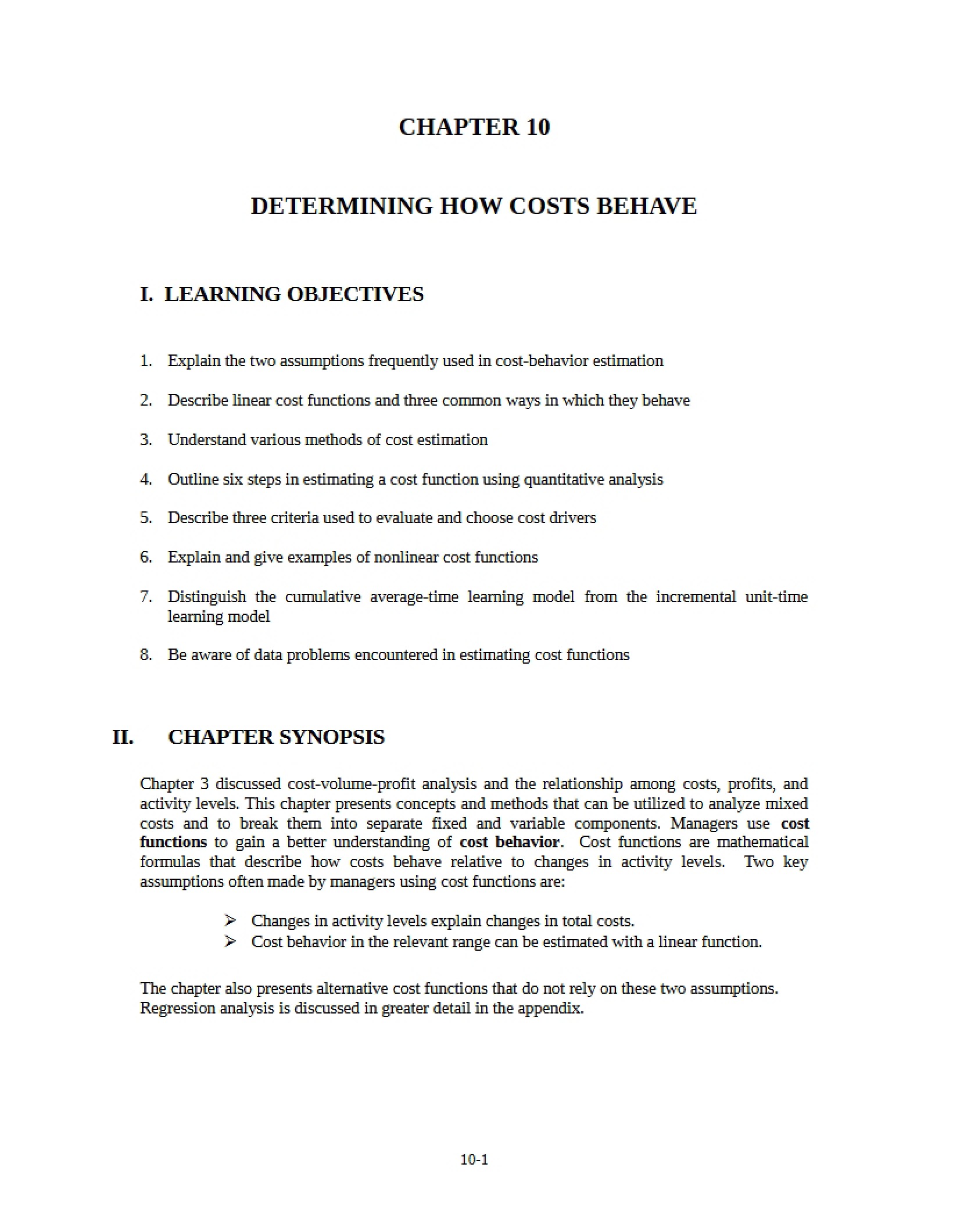 Cost Behavior Determination - Ch 10