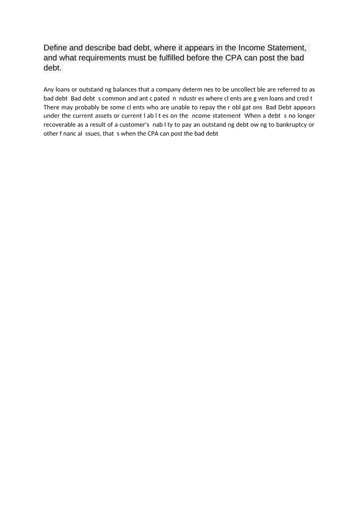 Bad Debt - Definition and Income Statement Placement