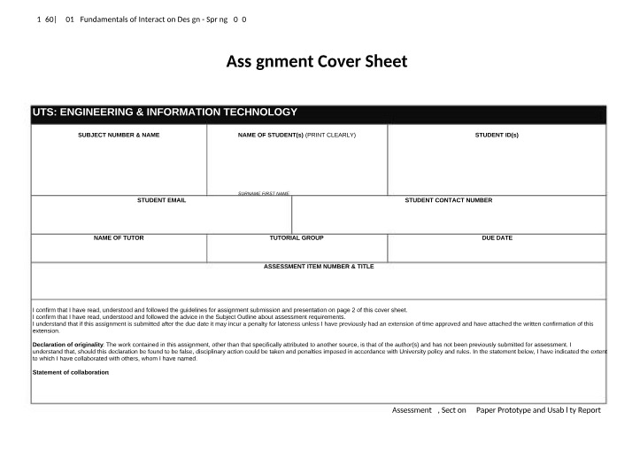 Usability Report for Interaction Design Paper Prototype