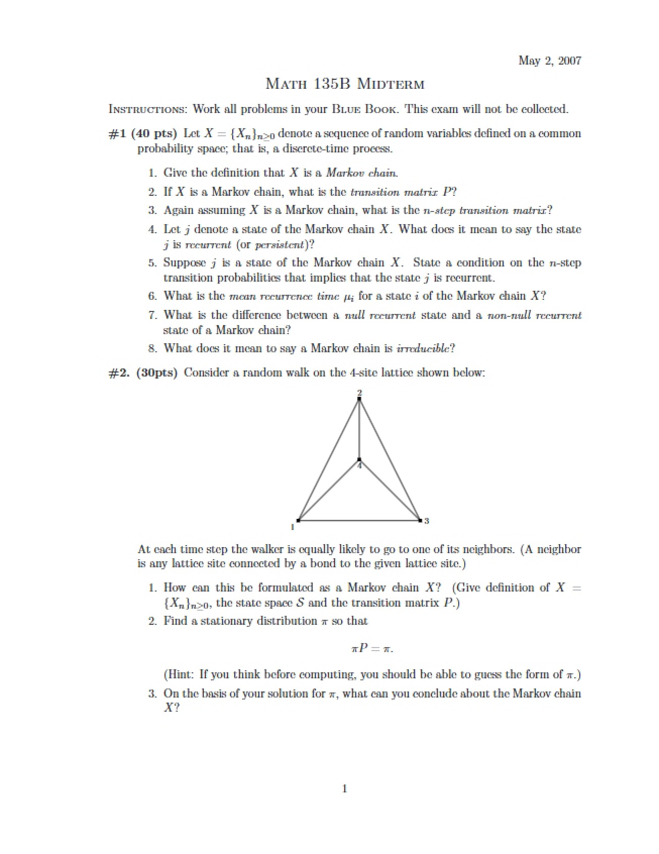 Midterm Examination for Mathematical Finance