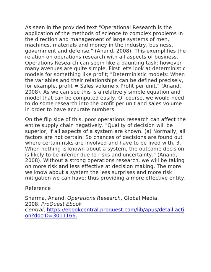 Application of Operational Research in Business and Decision Making
