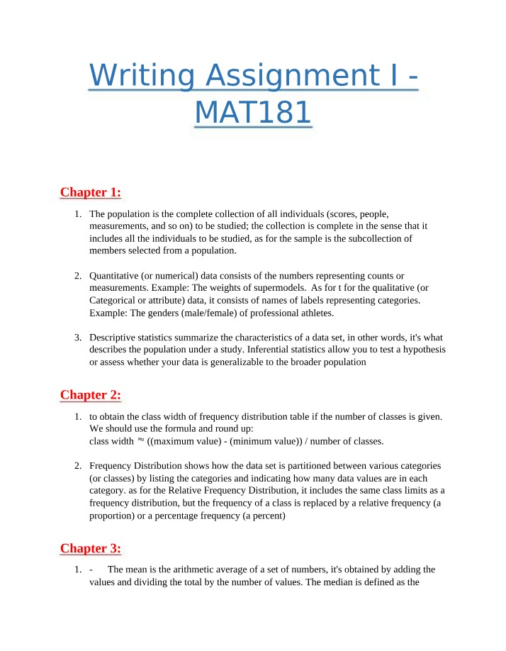 Writing Assignment One