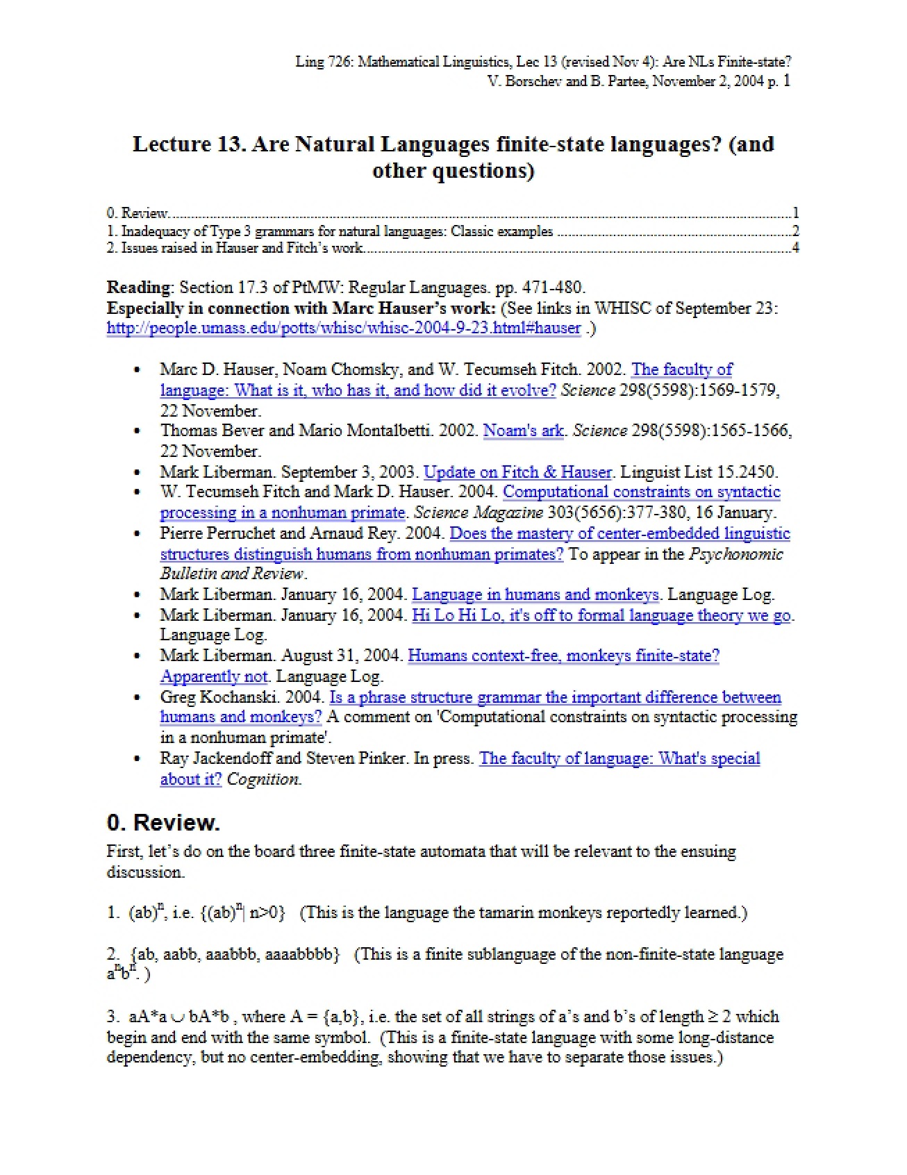 Lecture Notes for Linguist 726