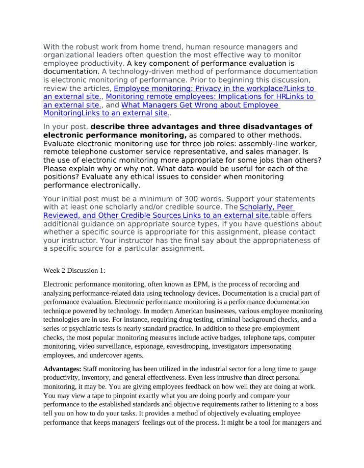 Week 2 Discussion 1 for HRM640