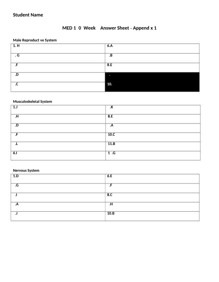 Week 7 Answer Sheet for MED 120
