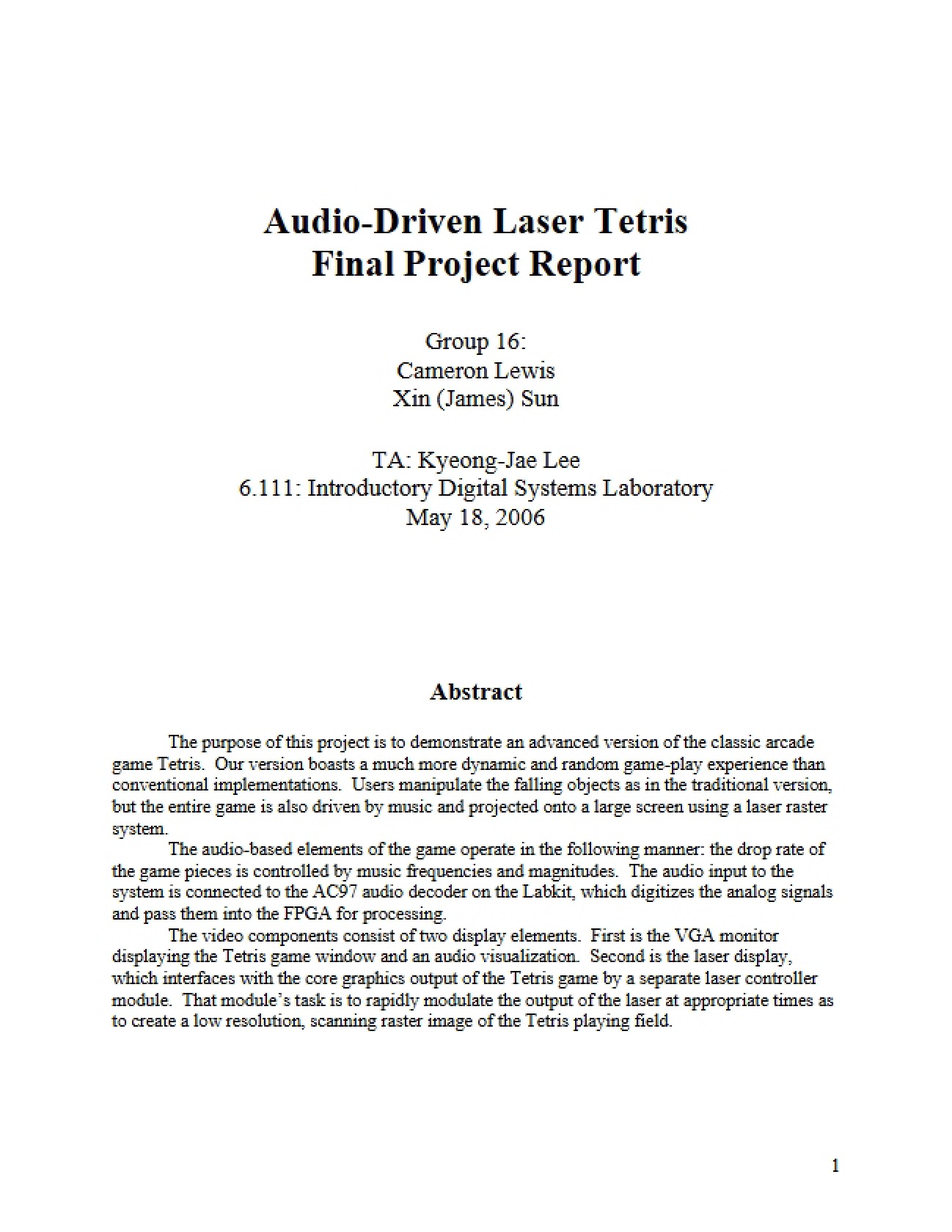 Audio-Based Laser Tetris