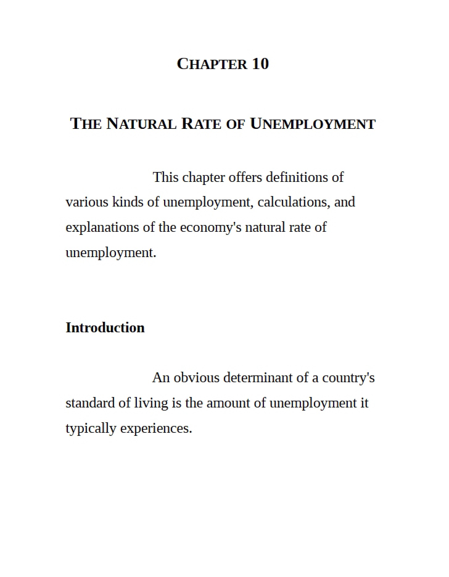 Natural Rate of Unemployment Chapter 10