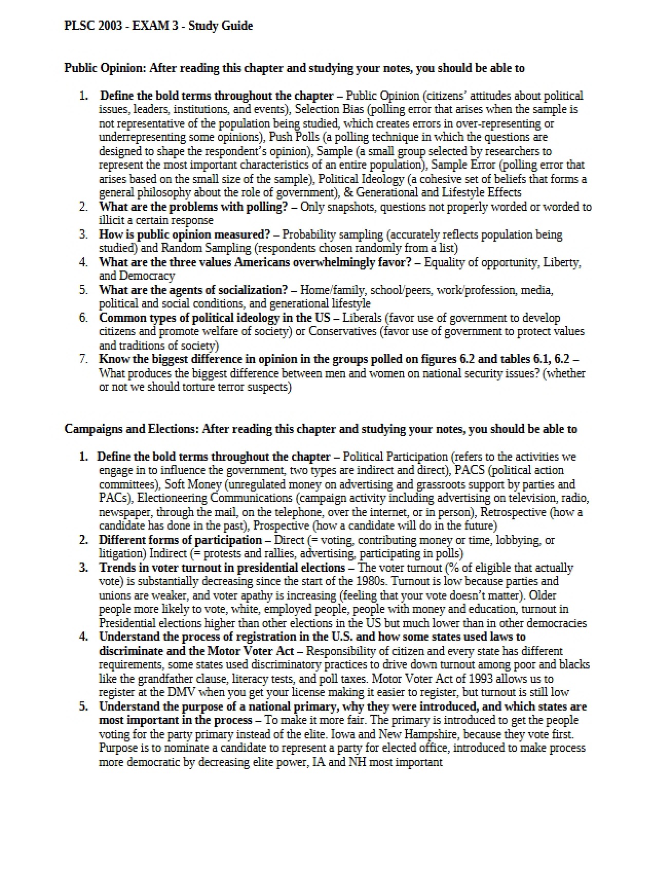 Study Guide for the Third Exam in American National Government