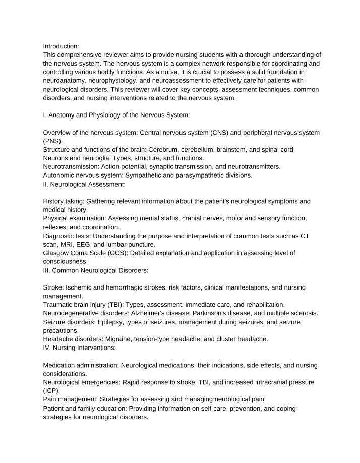 Nervous System Reviewer for Nursing