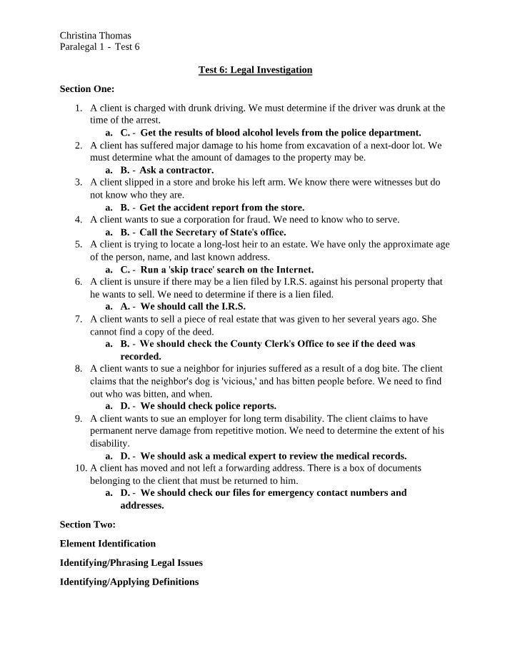Legal Investigation Techniques - Gathering and Determining Facts