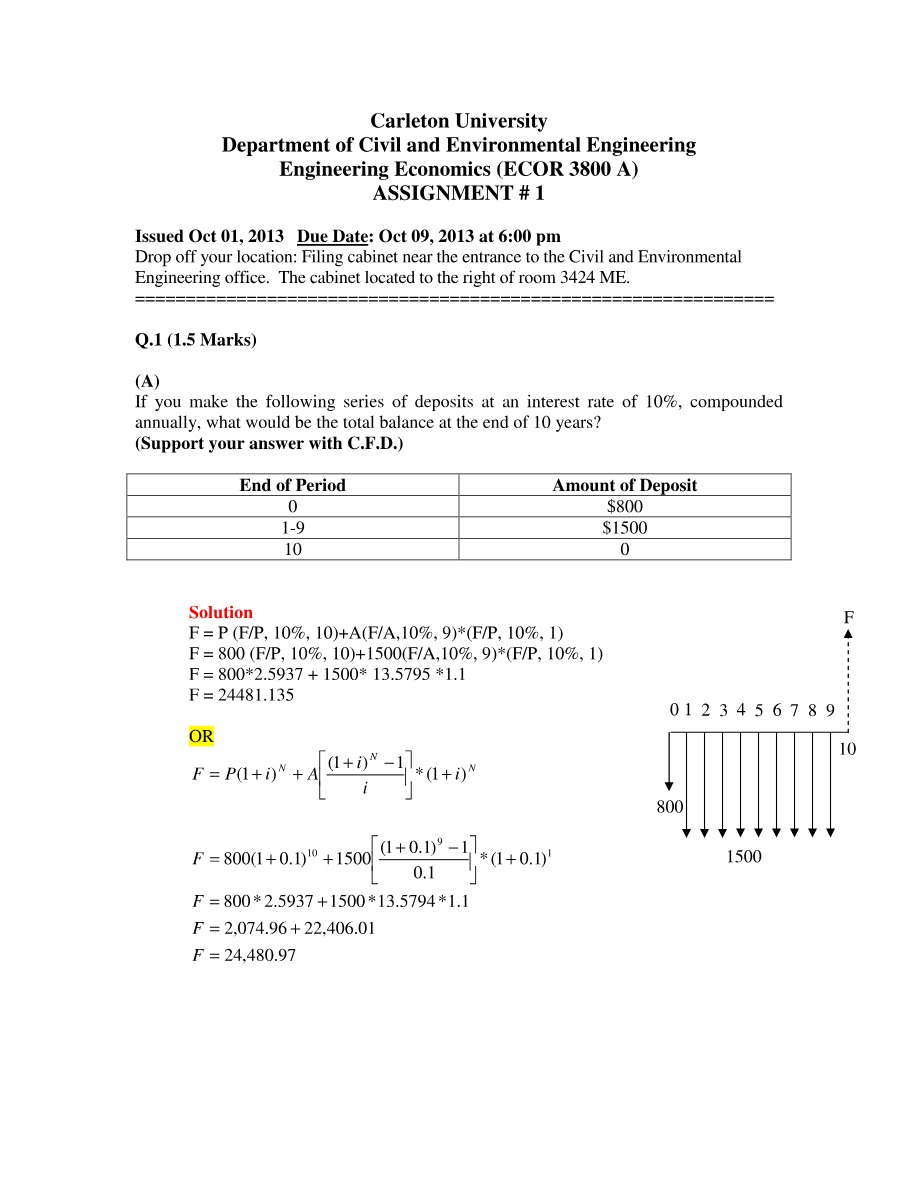 ECOR 3800 - Engineering Economics Assignment 1