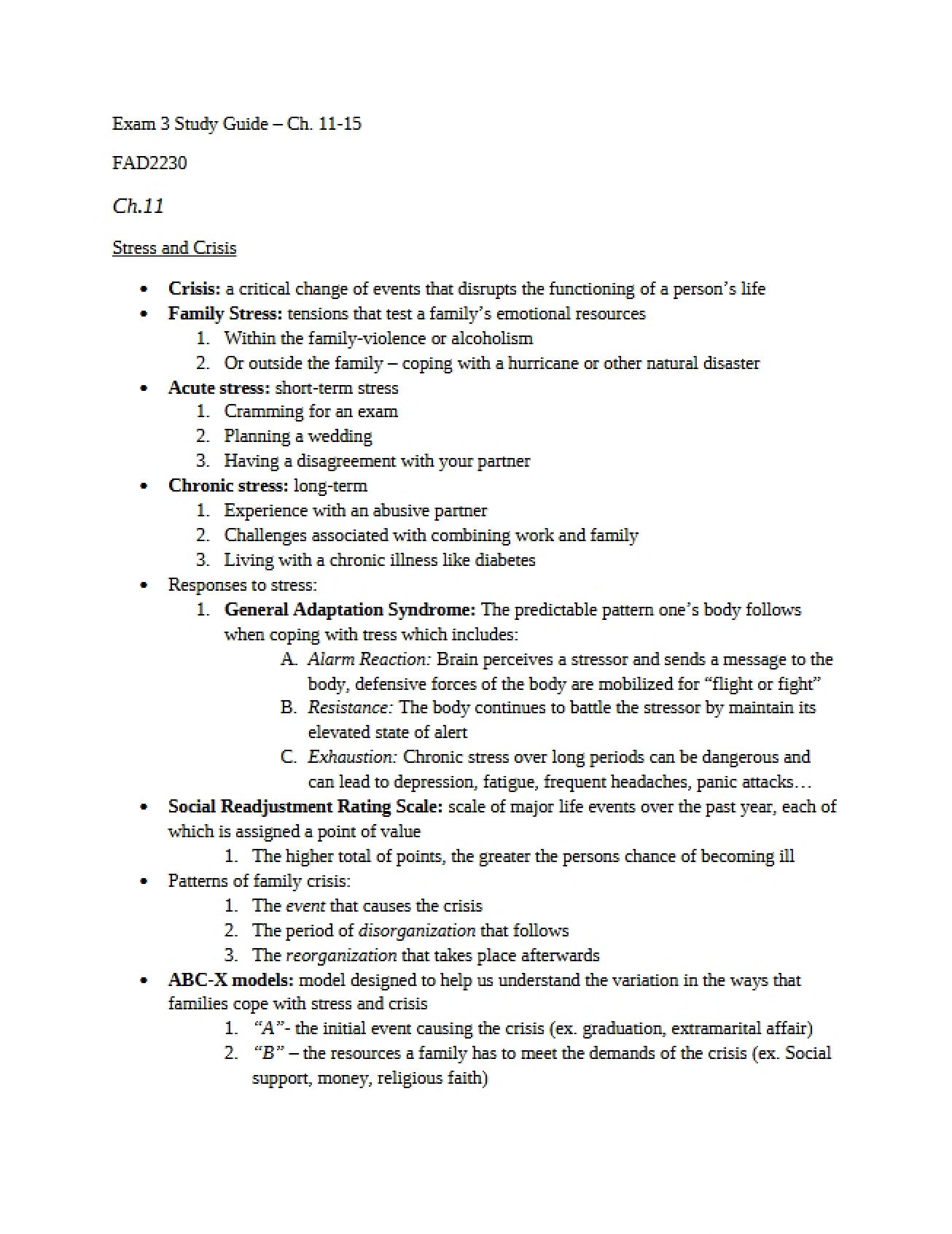 Third Exam for Family Life Span Development