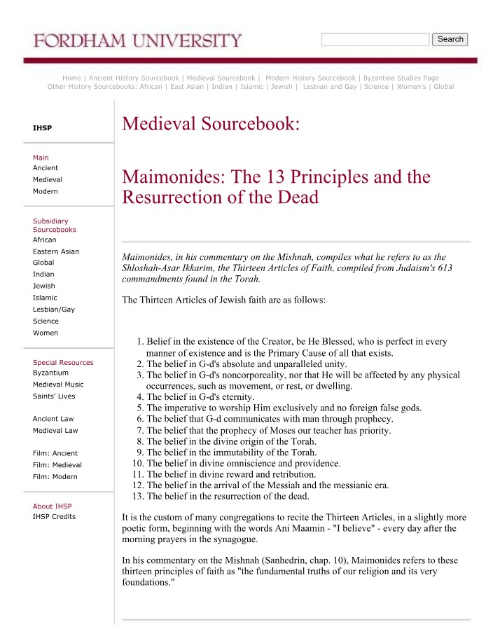 The 13 Principles of Maimonides and the Resurrection of the Dead