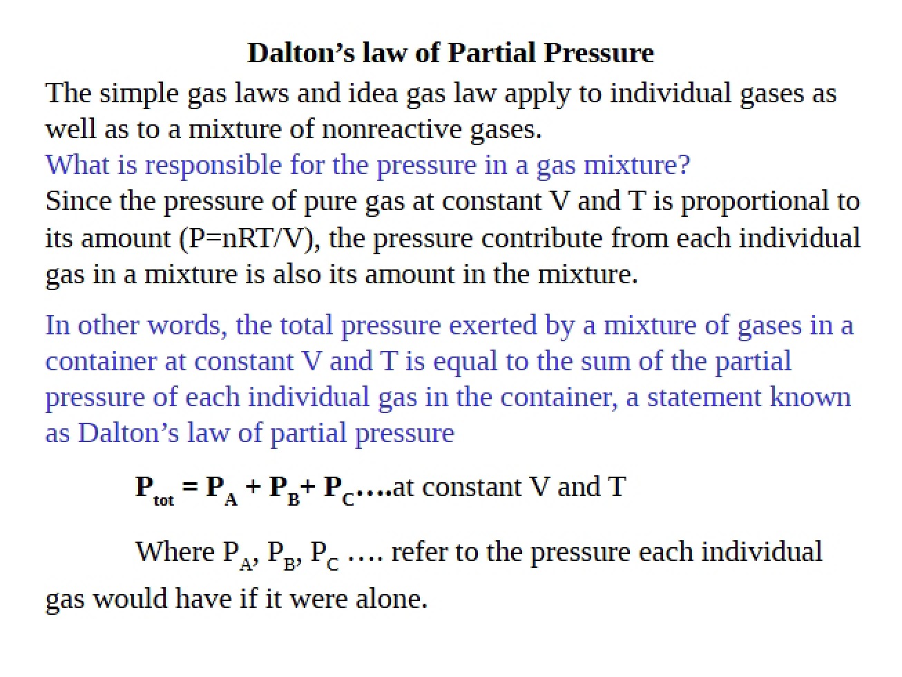 Partial Pressure Law by Dalton