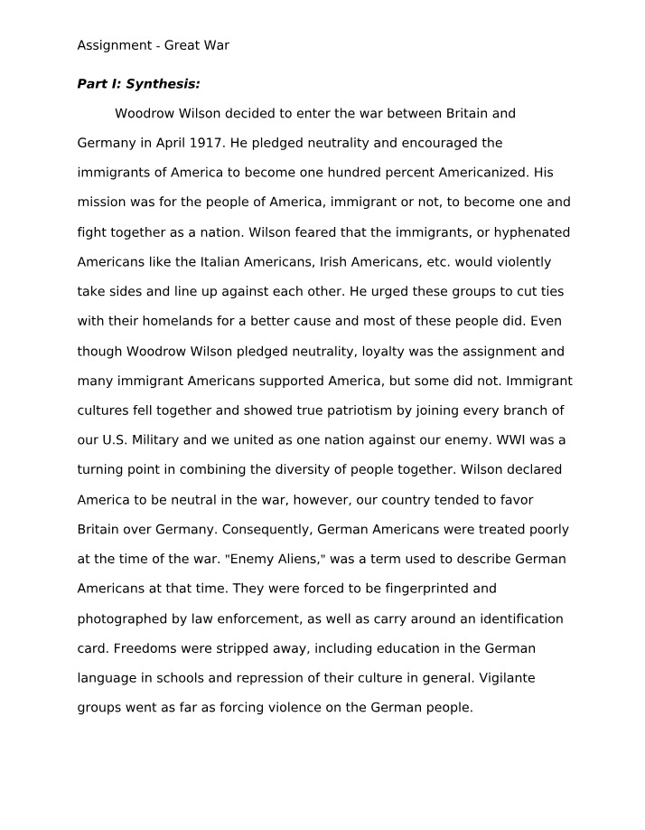 Woodrow Wilson's Mission - Immigrant Loyalty and Unity in WWI