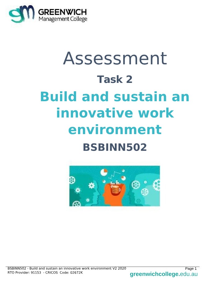 Assessment Task 2 for Building and Sustaining an Innovative Work Environment