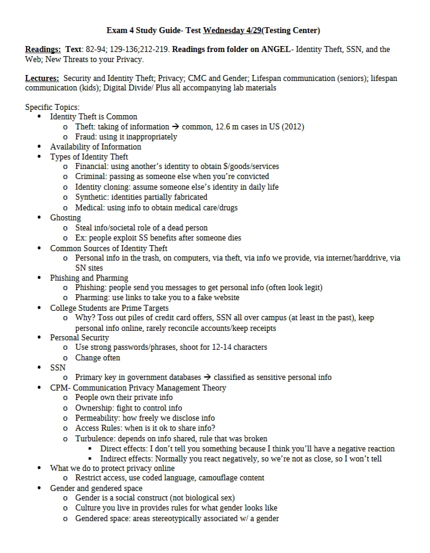 Guide for Exam Four