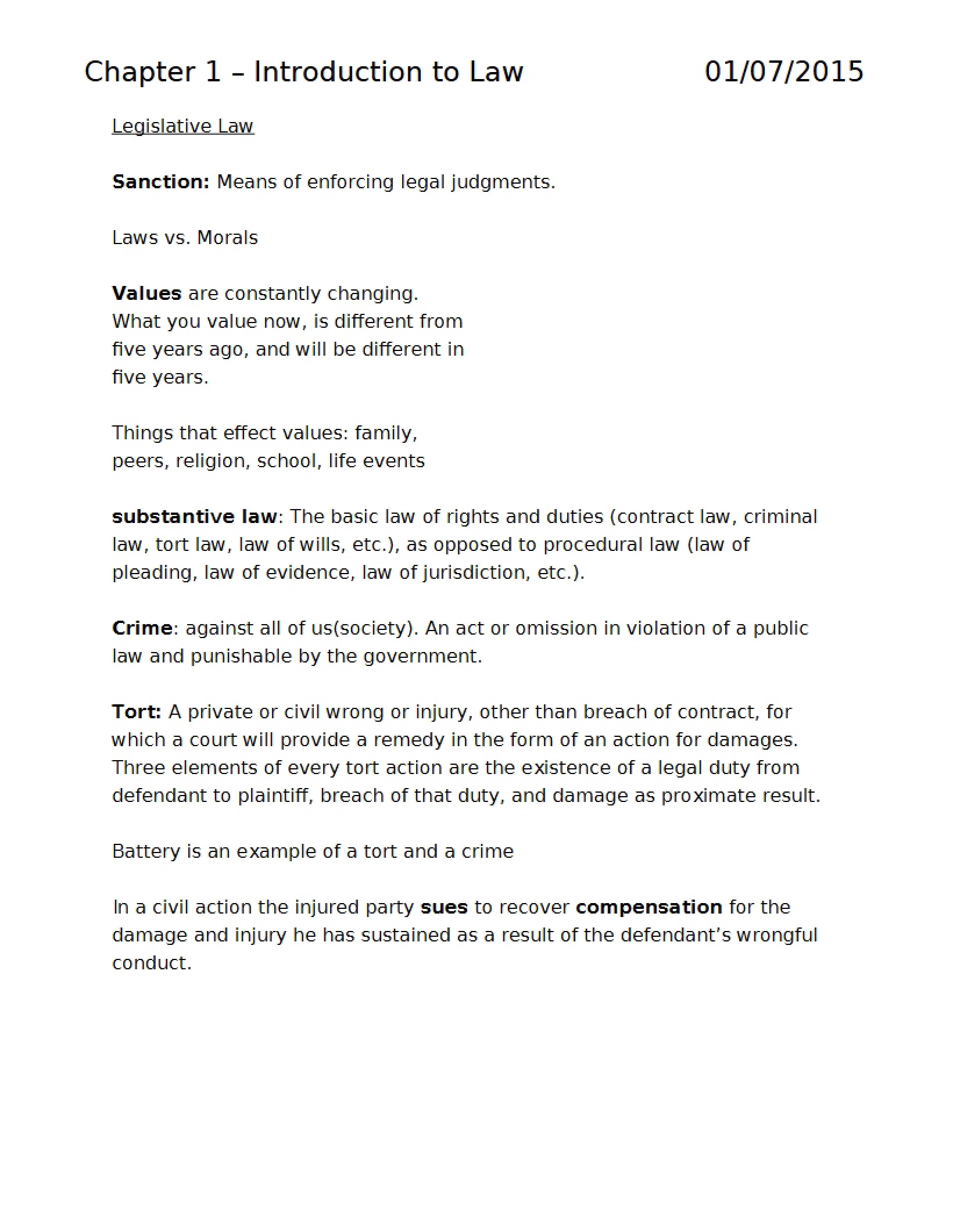 Law Introduction Chapter One