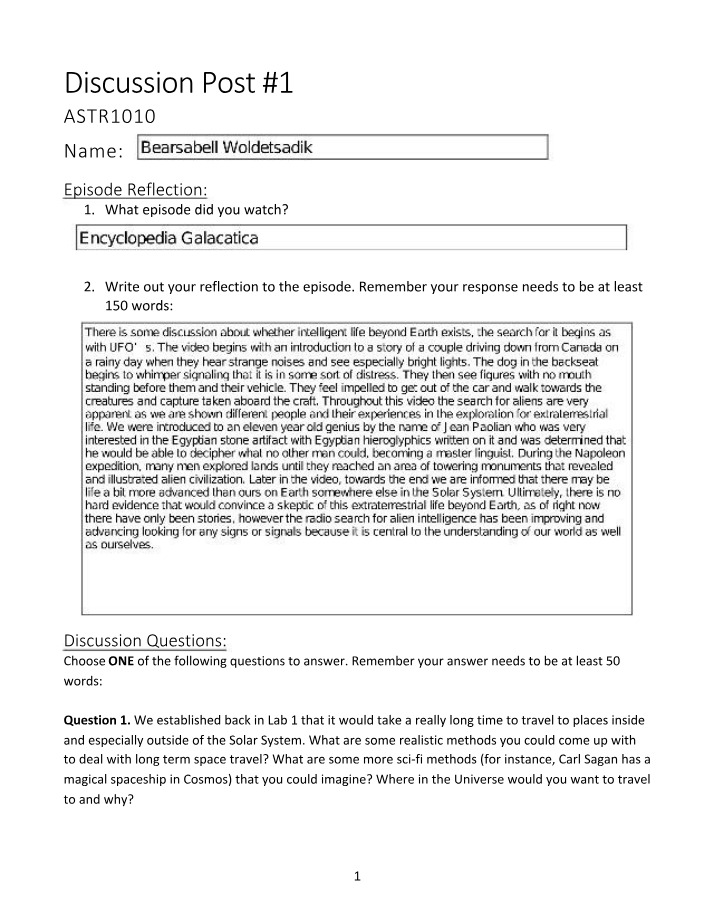 Discussion Board Post 1