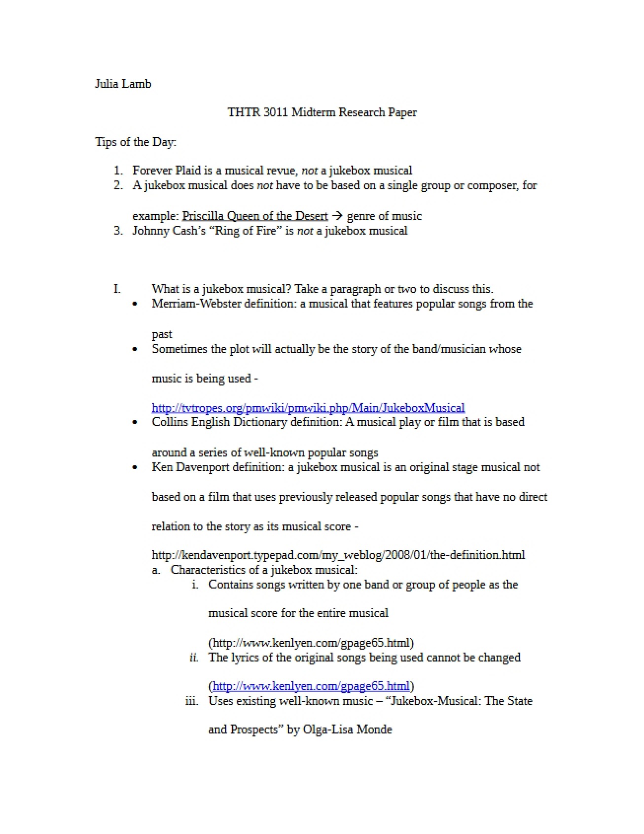 Research Paper Notes for American Musical Theatre