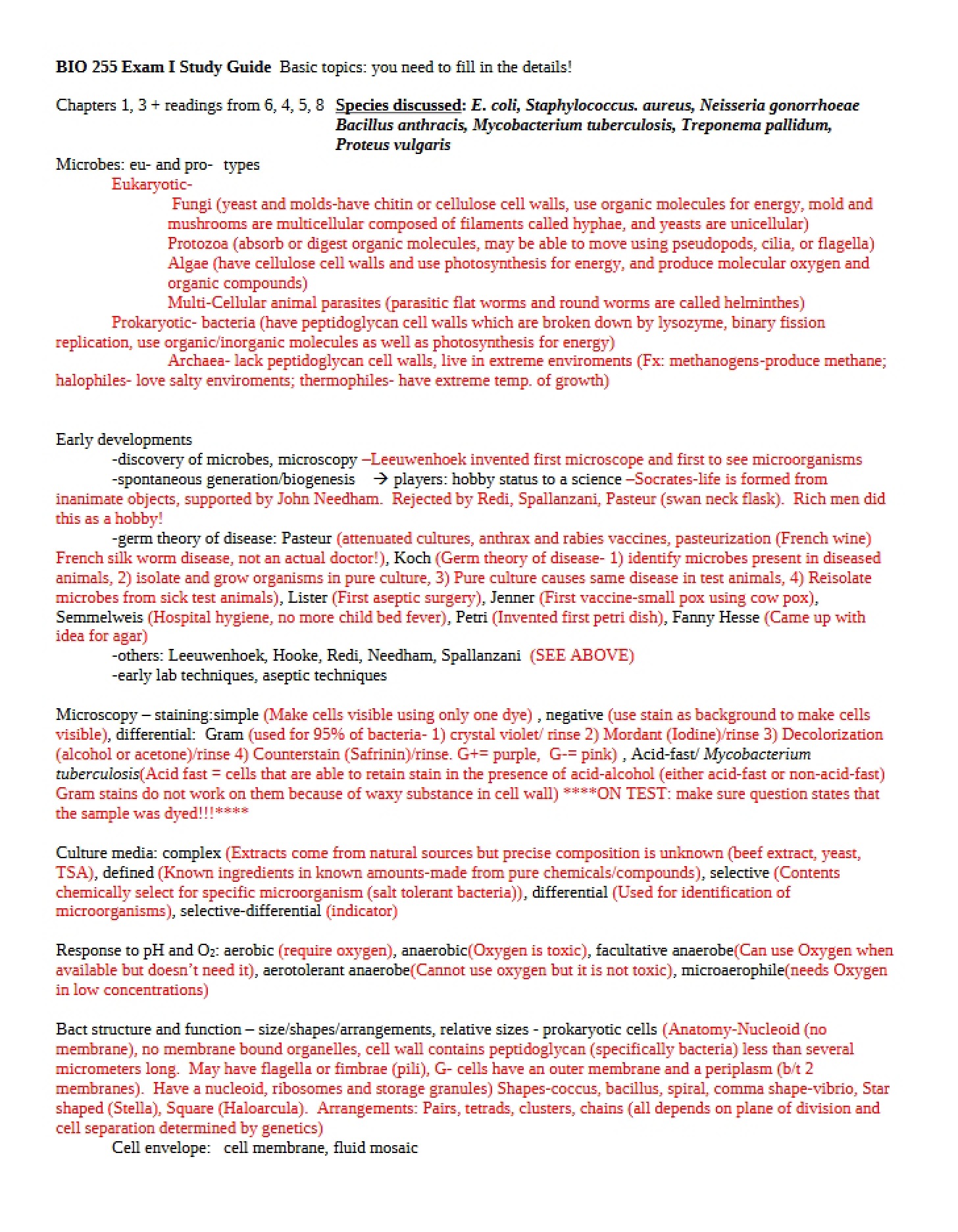 Guide for First Exam