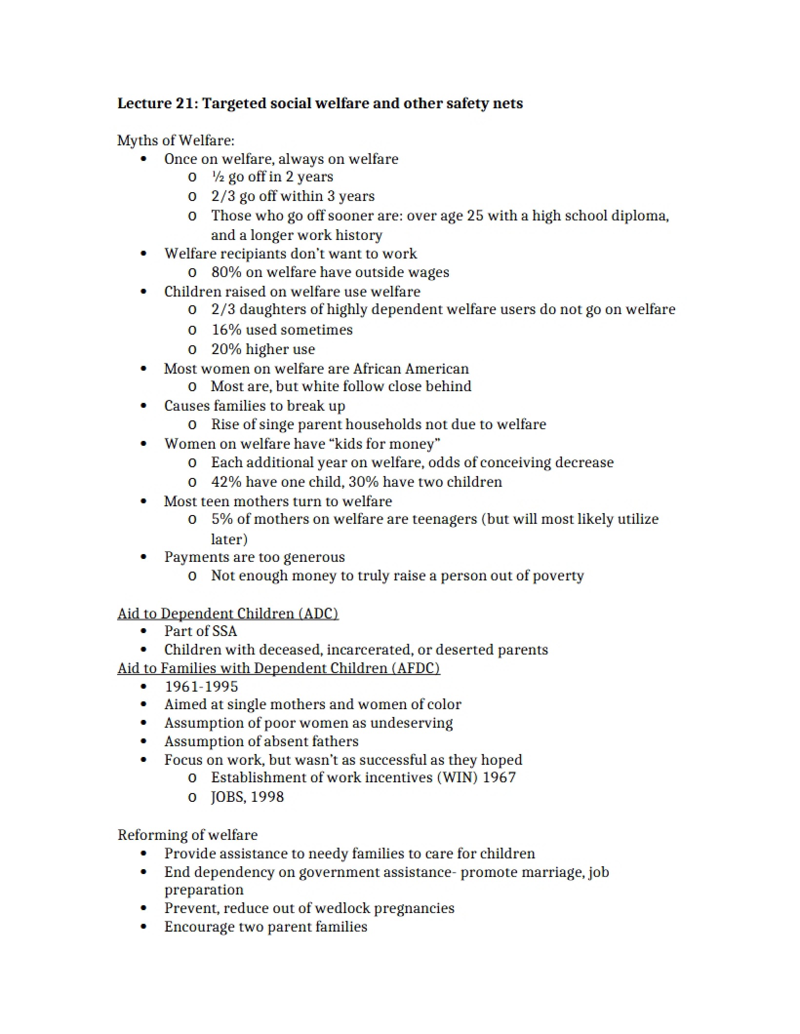 Class Notes Poverty