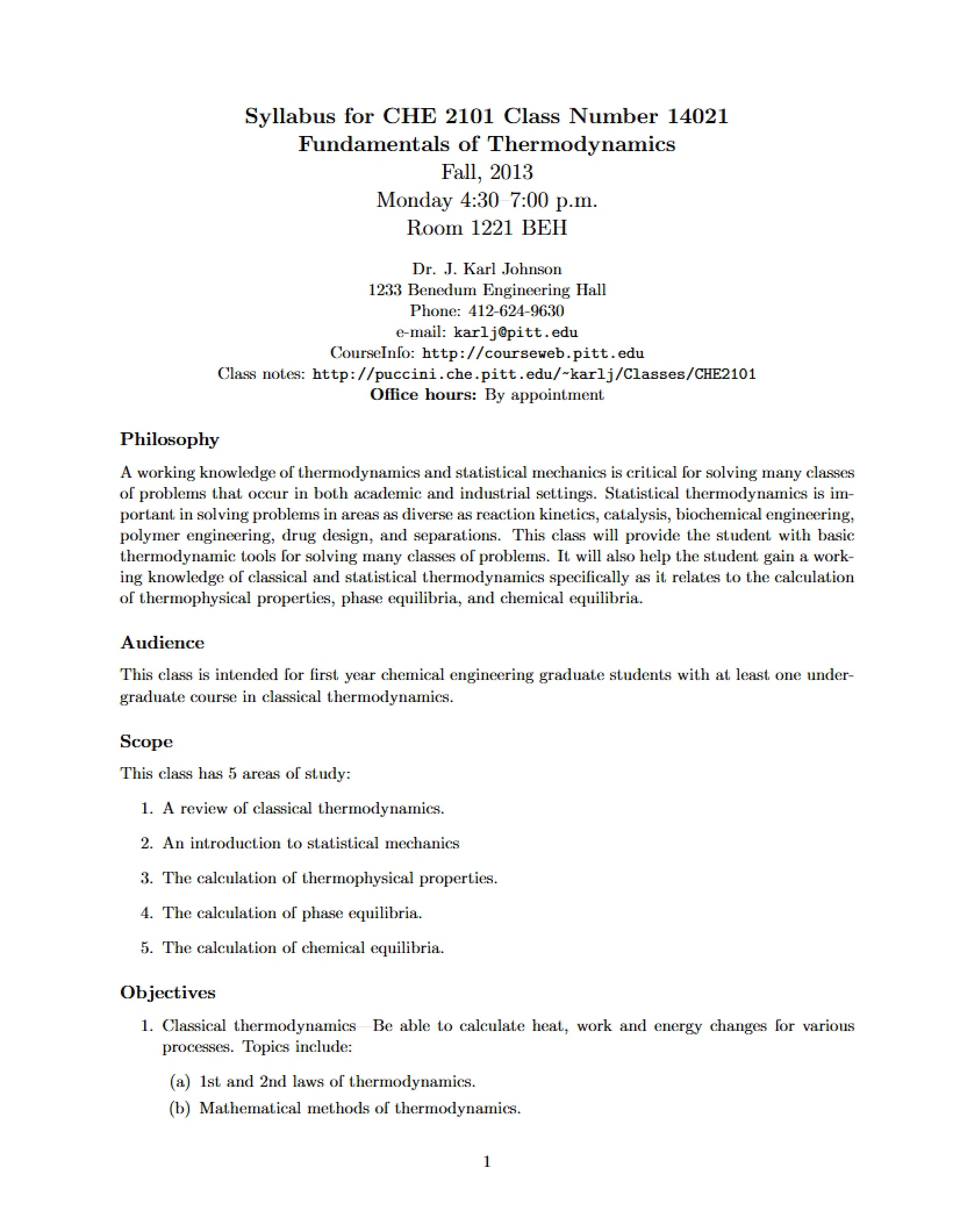 Syllabus for Thermodynamics Fundamentals