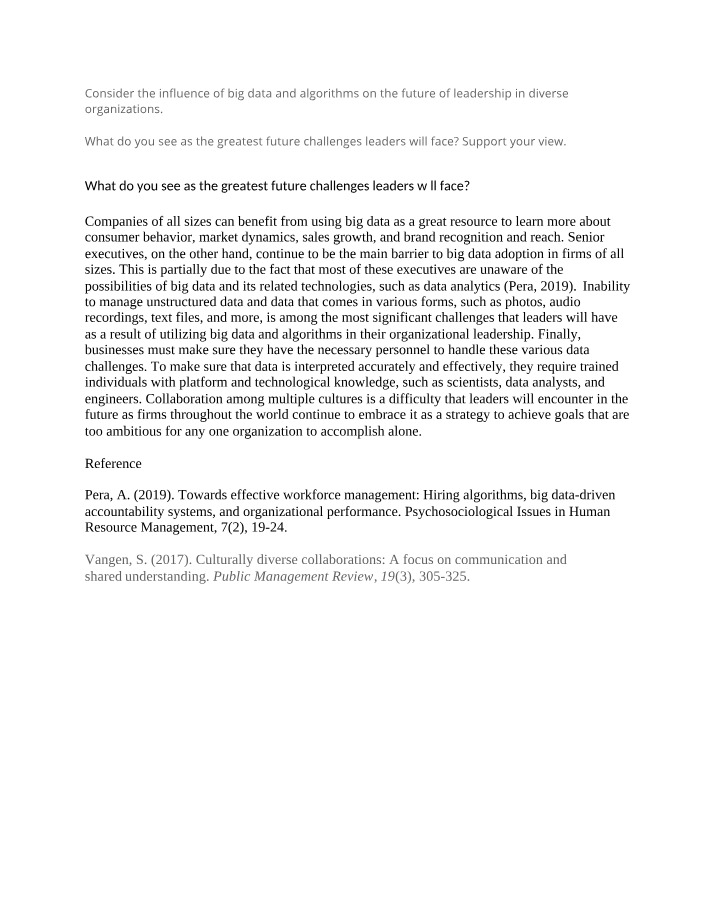 Leadership Challenges in the Age of Big Data