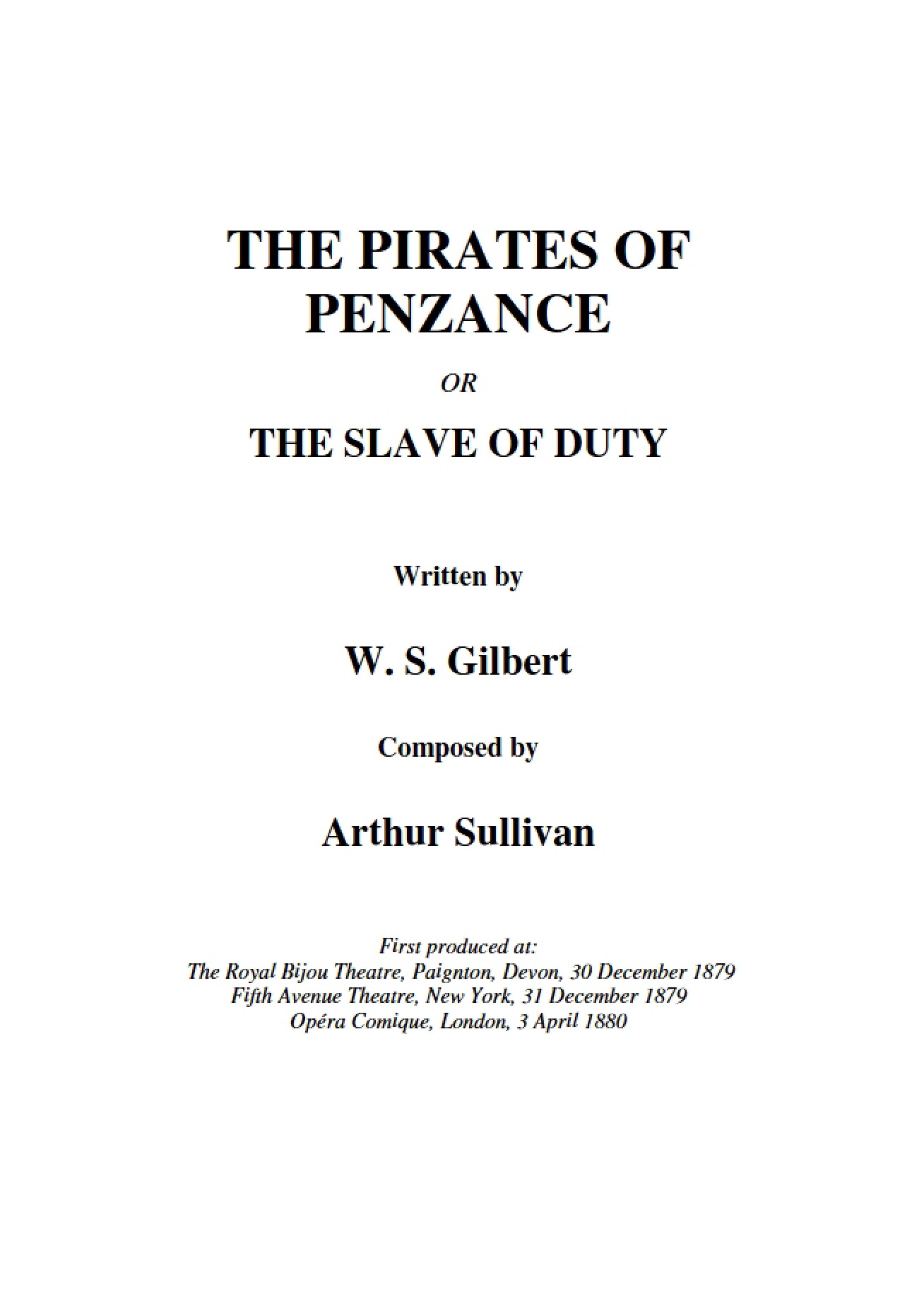 Libretto of 'Pirates of Penzance'