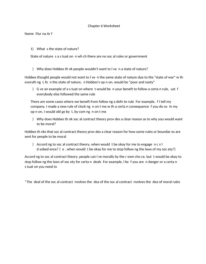 Worksheet for Chapter 6